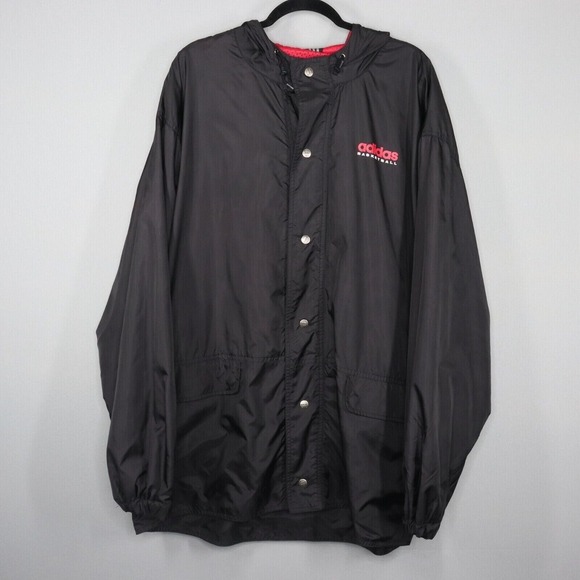 Adidas Basketball Reversible Jacket Mens XL Black Red Windbreaker Hooded VTG 90s - Picture 1 of 13